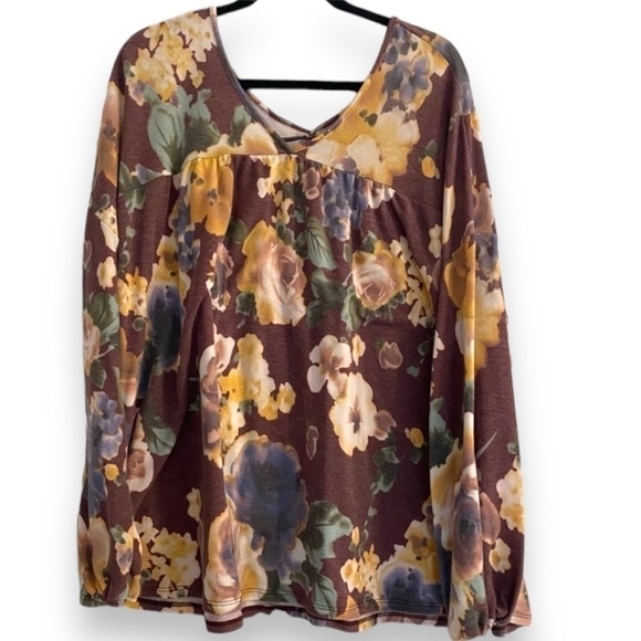 Honeyme Tops - HoneyMe long sleeve boho floral baby doll top blouse shirt | Plus Size 3X